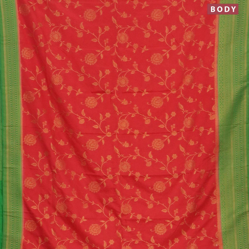 Semi banarasi crepe saree red and green with allover zari weaves and zari woven border - {{ collection.title }} by Prashanti Sarees