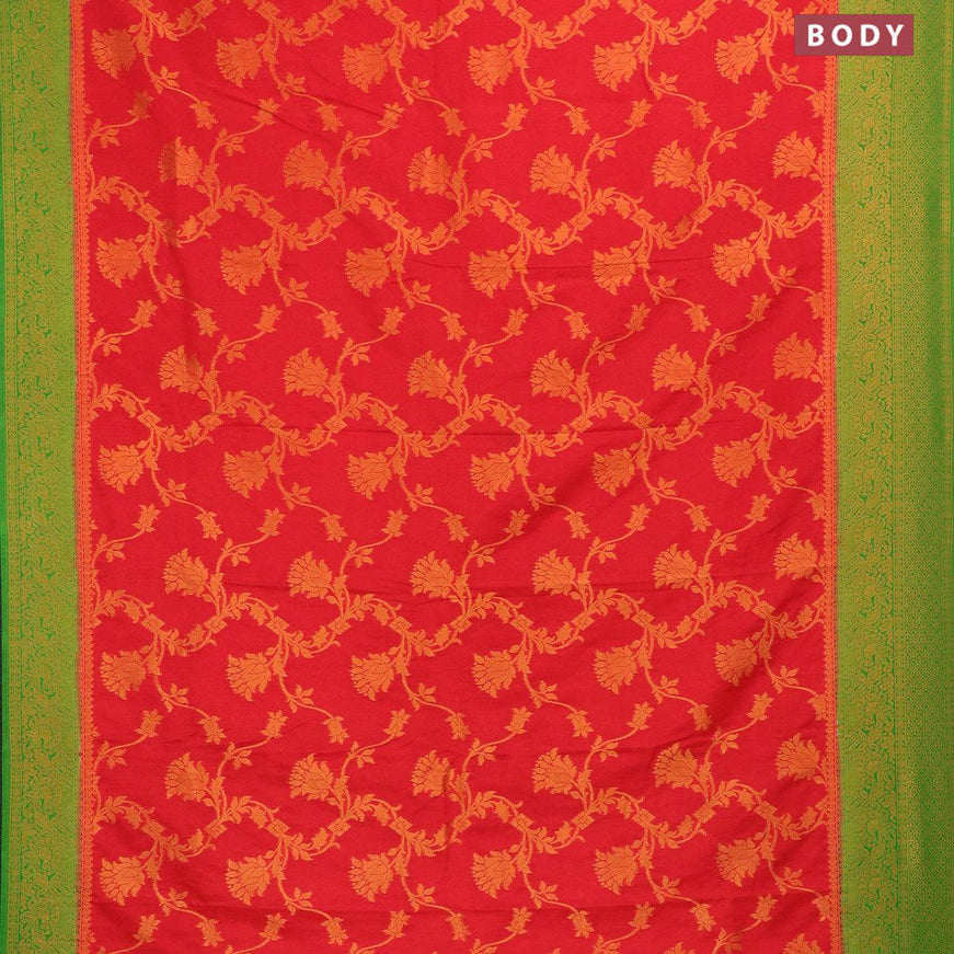 Semi banarasi crepe saree red and light green with allover copper zari weaves and zari woven border - {{ collection.title }} by Prashanti Sarees