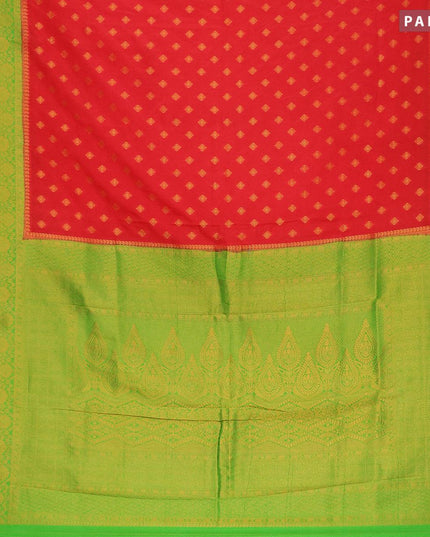 Semi banarasi crepe saree red and light green with allover zari woven buttas and zari woven border - {{ collection.title }} by Prashanti Sarees