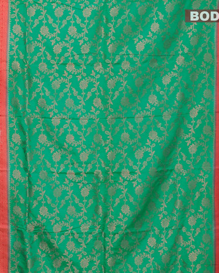 Semi banarasi crepe saree teal green and peach pink with allover floral zari weaves ans zari woven floral border - {{ collection.title }} by Prashanti Sarees