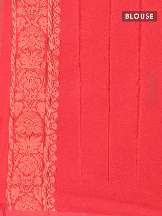 Semi banarasi crepe saree teal green and pink shade with allover floral zari weaves and floral zari woven border - {{ collection.title }} by Prashanti Sarees