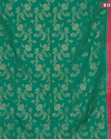 Semi banarasi crepe saree teal green and tomato red with allover floral copper zari weaves and copper zari woven border - {{ collection.title }} by Prashanti Sarees