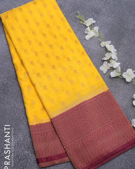 Semi banarasi crepe saree yellow and deep purple with zari woven buttas and zari woven border - {{ collection.title }} by Prashanti Sarees