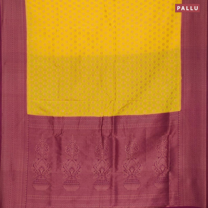 Semi banarasi crepe saree yellow and wine shade with allover copper zari butta weaves and copper zari woven border - {{ collection.title }} by Prashanti Sarees