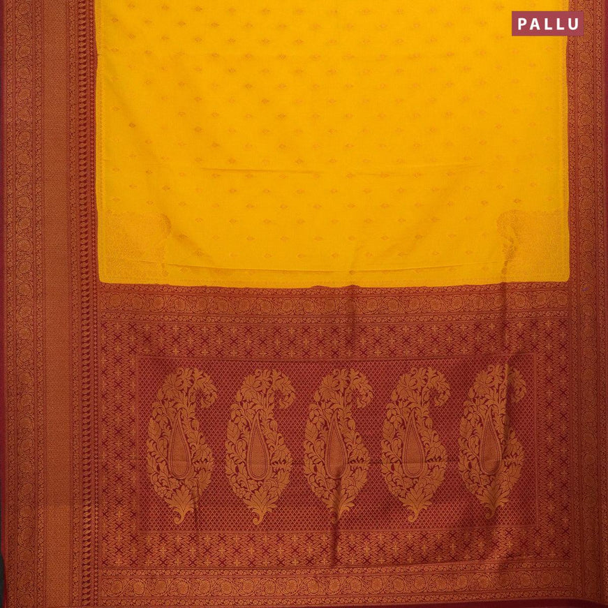 Semi banarasi crepe saree yellow and wine shade with allover zari woven buttas and zari woven border - {{ collection.title }} by Prashanti Sarees