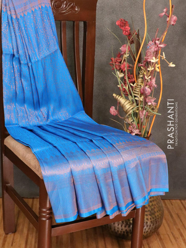 Semi banarasi silk saree light blue with allover zari weaves and zari woven border - {{ collection.title }} by Prashanti Sarees