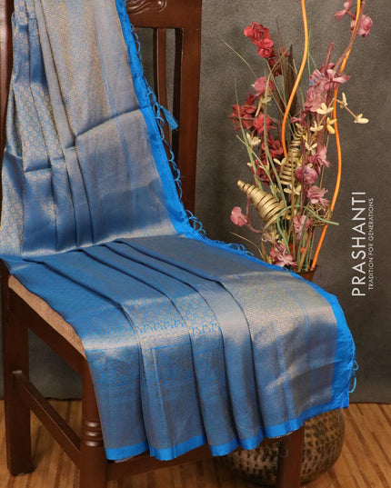Semi banarasi silk saree light blue with allover zari weaves and zari woven border - {{ collection.title }} by Prashanti Sarees