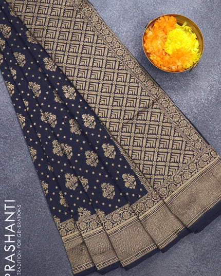Semi banarasi uppada saree black with allover floral zari woven butta weaves and floral zari woven border - {{ collection.title }} by Prashanti Sarees