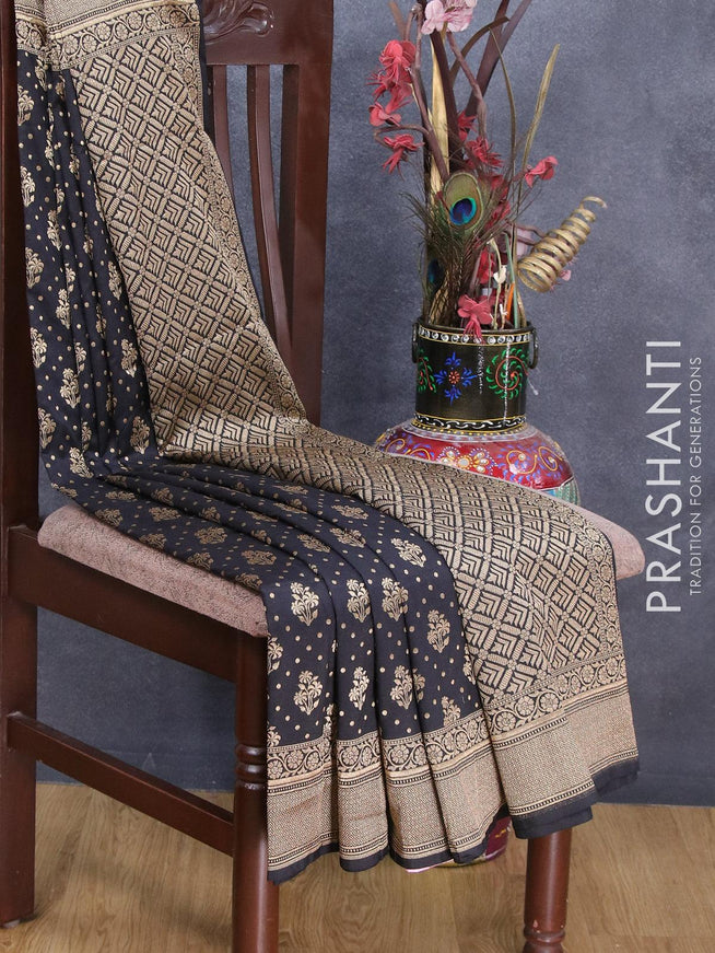 Semi banarasi uppada saree black with allover floral zari woven butta weaves and floral zari woven border - {{ collection.title }} by Prashanti Sarees