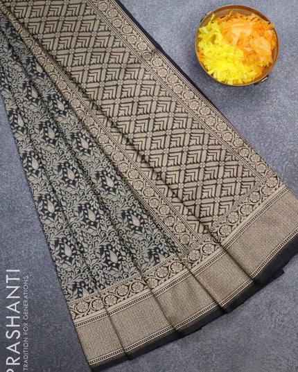 Semi banarasi uppada saree black with allover thread & zari woven brocade weaves and zari woven border - {{ collection.title }} by Prashanti Sarees