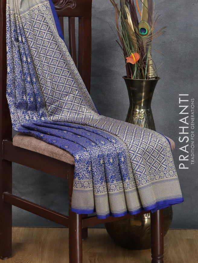 Semi banarasi uppada saree blue with allover thread & zari woven brocade weaves and zari woven border - {{ collection.title }} by Prashanti Sarees