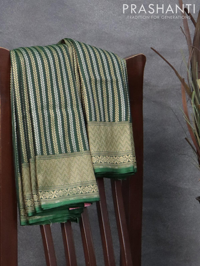 Semi banarasi uppada saree bottle green with allover silver & gold zari stripe weaves and zari woven border - {{ collection.title }} by Prashanti Sarees