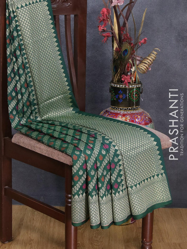 Semi banarasi uppada saree bottle green with allover thread & zari brocade weaves and woven border - {{ collection.title }} by Prashanti Sarees