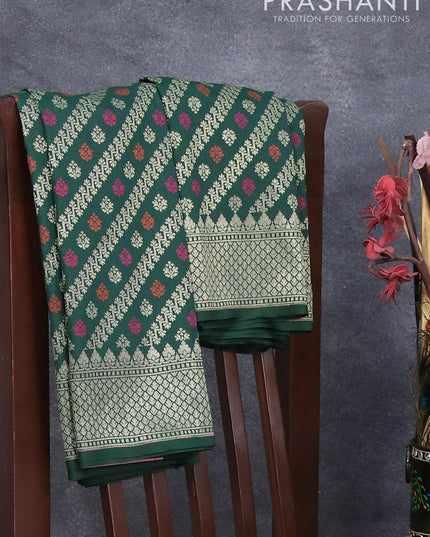 Semi banarasi uppada saree bottle green with allover thread & zari brocade weaves and woven border - {{ collection.title }} by Prashanti Sarees