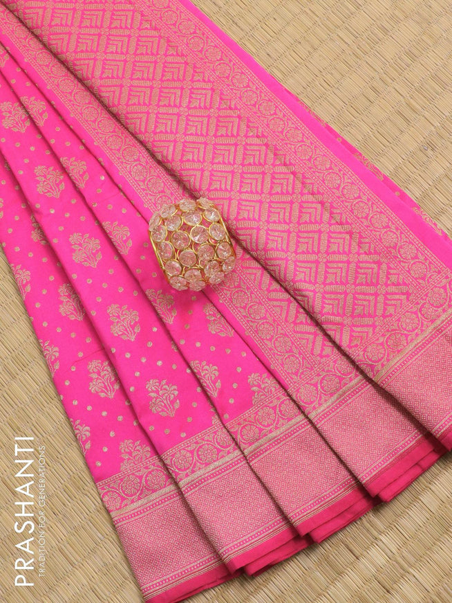 Semi banarasi uppada saree candy pink with allover zari woven buttas and zari woven border - {{ collection.title }} by Prashanti Sarees