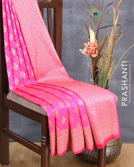 Semi banarasi uppada saree candy pink with allover zari woven buttas and zari woven border - {{ collection.title }} by Prashanti Sarees