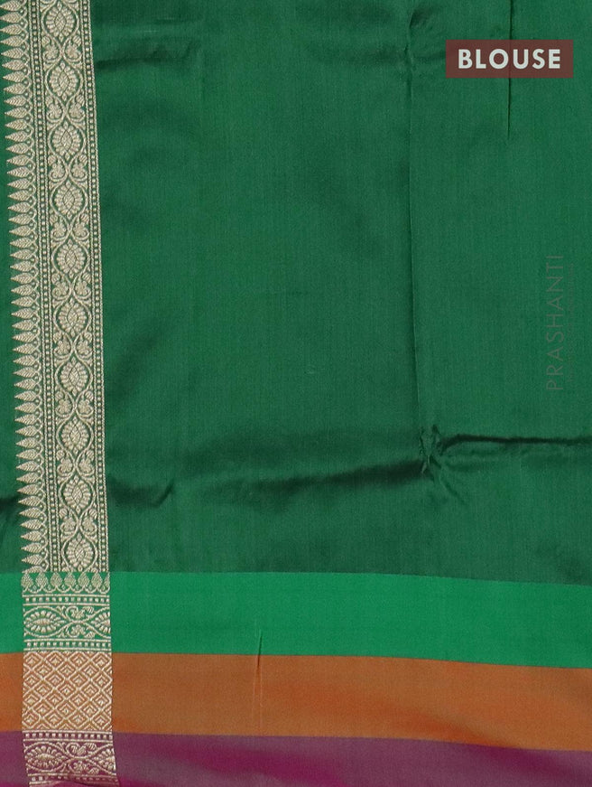 Semi banarasi uppada saree dark green and magenta pink with allover zari woven brocade weaves and zari woven border - {{ collection.title }} by Prashanti Sarees