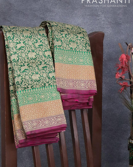 Semi banarasi uppada saree dark green and magenta pink with allover zari woven brocade weaves and zari woven border - {{ collection.title }} by Prashanti Sarees