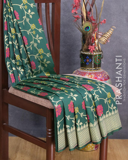 Semi banarasi uppada saree dark green with allover thread & zari woven floral weaves and zari woven border - {{ collection.title }} by Prashanti Sarees