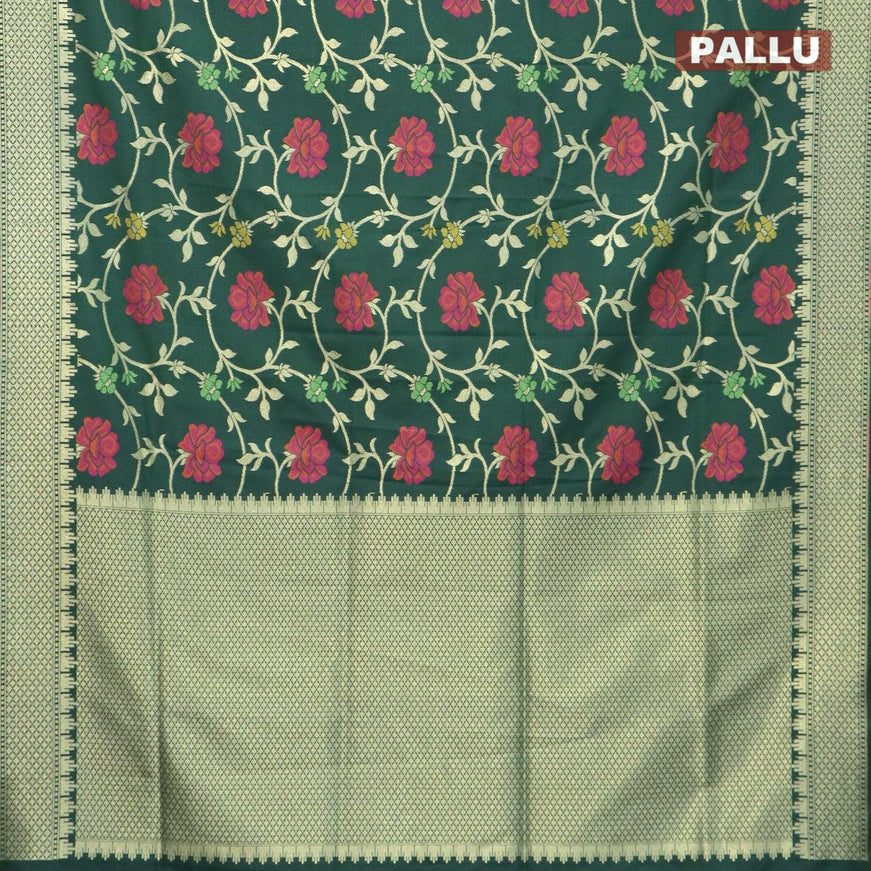 Semi banarasi uppada saree dark green with allover thread & zari woven floral weaves and zari woven border - {{ collection.title }} by Prashanti Sarees