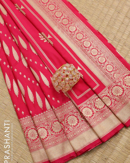 Semi banarasi uppada saree dark pink with allover zari woven buttas weaves and floral zari woven border - {{ collection.title }} by Prashanti Sarees