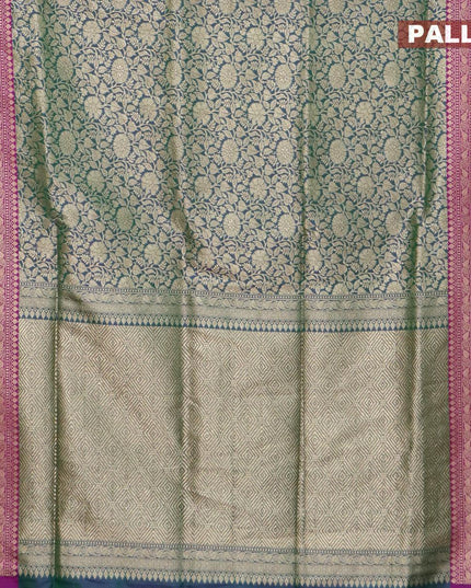 Semi banarasi uppada saree dual shade of bluish green and green with allover floral zari woven brocade weaves and zari woven border - {{ collection.title }} by Prashanti Sarees