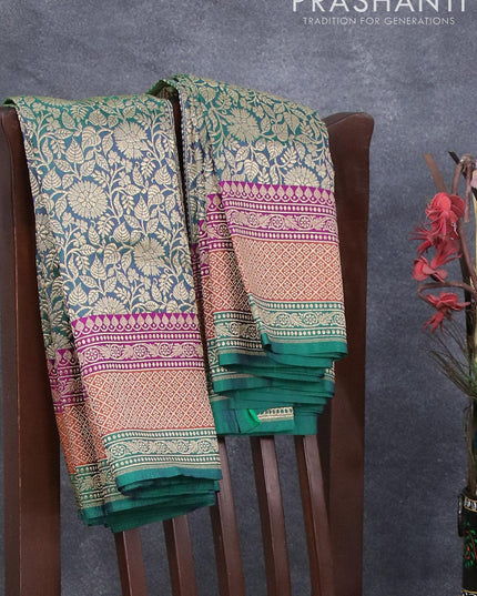 Semi banarasi uppada saree dual shade of bluish green and green with allover floral zari woven brocade weaves and zari woven border - {{ collection.title }} by Prashanti Sarees