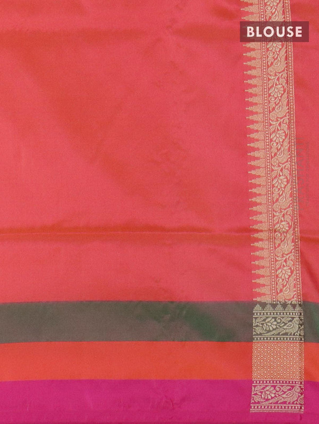 Semi banarasi uppada saree dual shade of pinkish orange and pink with allover zari woven vanasingaram brocade weaves and zari woven border - {{ collection.title }} by Prashanti Sarees
