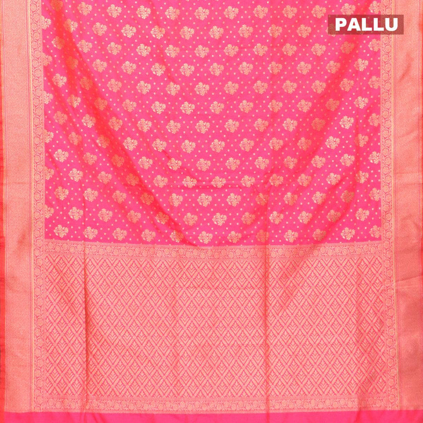 Semi banarasi uppada saree dual shade of pinkish orange with allover floral zari woven butta weaves and floral zari woven border - {{ collection.title }} by Prashanti Sarees