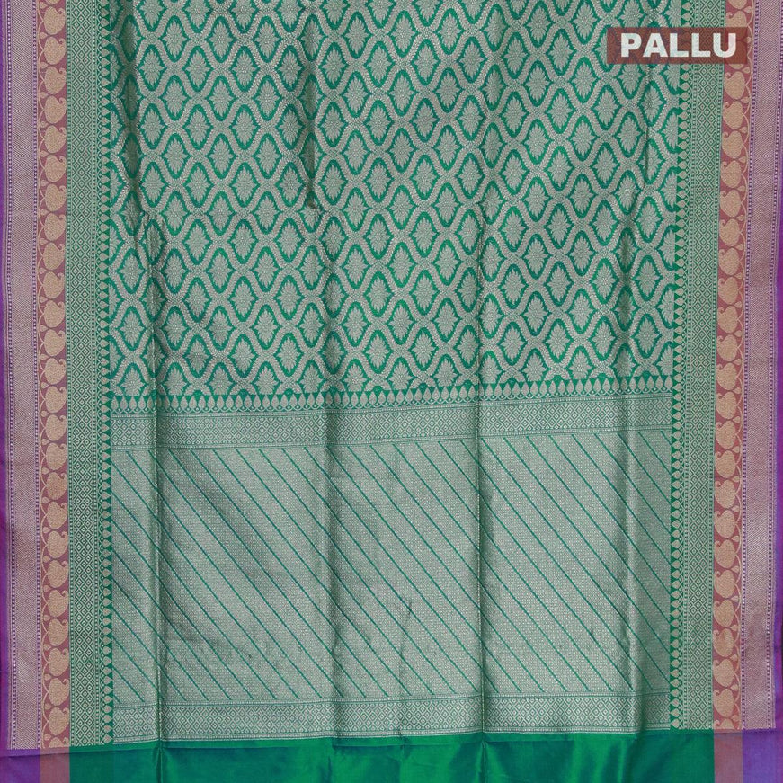 Semi banarasi uppada saree dual shade of teal blue and dark pink with allover thread & zari woven brocade weaves and zari woven border - {{ collection.title }} by Prashanti Sarees