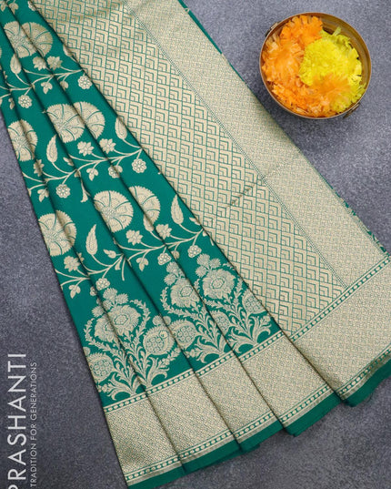 Semi banarasi uppada saree dual shade of teal blue with allover floral zari woven brocade weaves and zari woven border - {{ collection.title }} by Prashanti Sarees