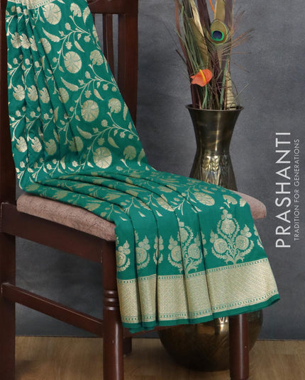 Semi banarasi uppada saree dual shade of teal blue with allover floral zari woven brocade weaves and zari woven border - {{ collection.title }} by Prashanti Sarees