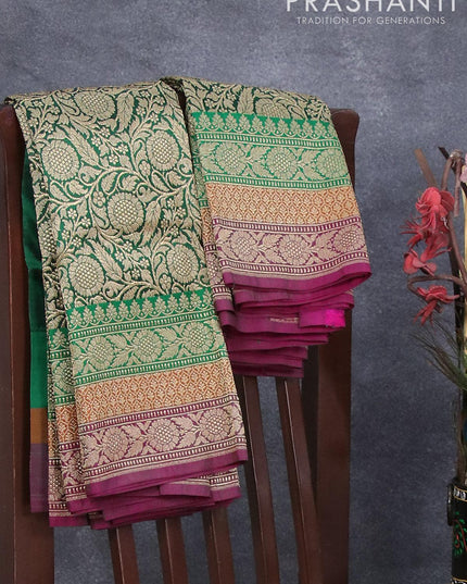 Semi banarasi uppada saree green and magenta pink with allover floral zari woven brocade weaves and zari woven floral border - {{ collection.title }} by Prashanti Sarees