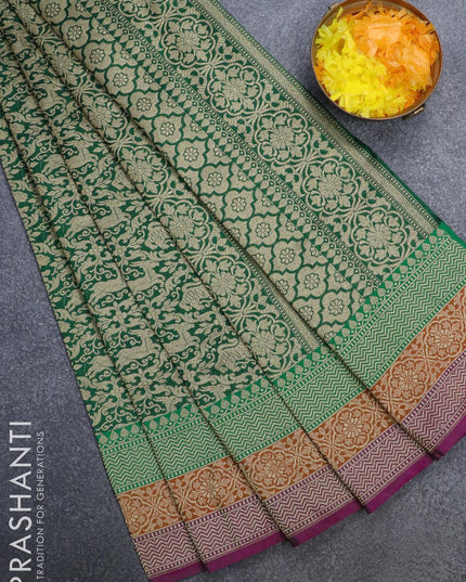 Semi banarasi uppada saree green and pink with allover zari woven vanasingaram brocade weaves and zari woven border - {{ collection.title }} by Prashanti Sarees