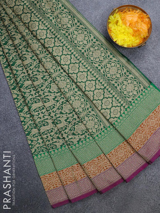Semi banarasi uppada saree green and pink with allover zari woven vanasingaram brocade weaves and zari woven border - {{ collection.title }} by Prashanti Sarees