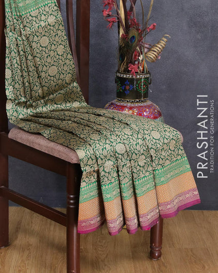 Semi banarasi uppada saree green and purple with allover floral zari woven brocade weaves and zari woven border - {{ collection.title }} by Prashanti Sarees
