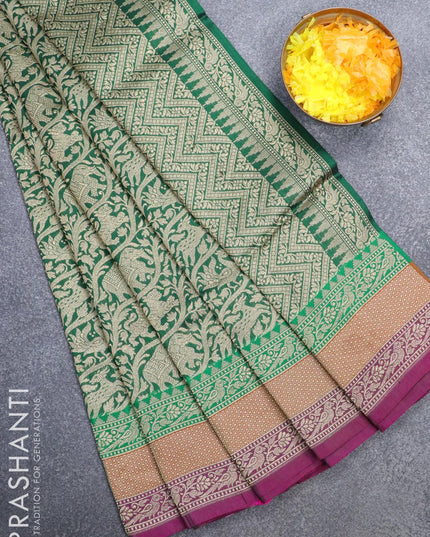 Semi banarasi uppada saree green and purple with allover zari woven vanasingaram brocade weaves and zari woven border - {{ collection.title }} by Prashanti Sarees