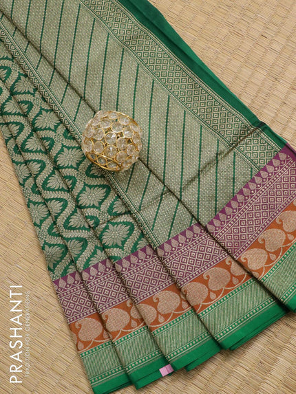 Semi banarasi uppada saree green and tricolour with allover thread & zari brocade weaves and paisley zari woven border - {{ collection.title }} by Prashanti Sarees
