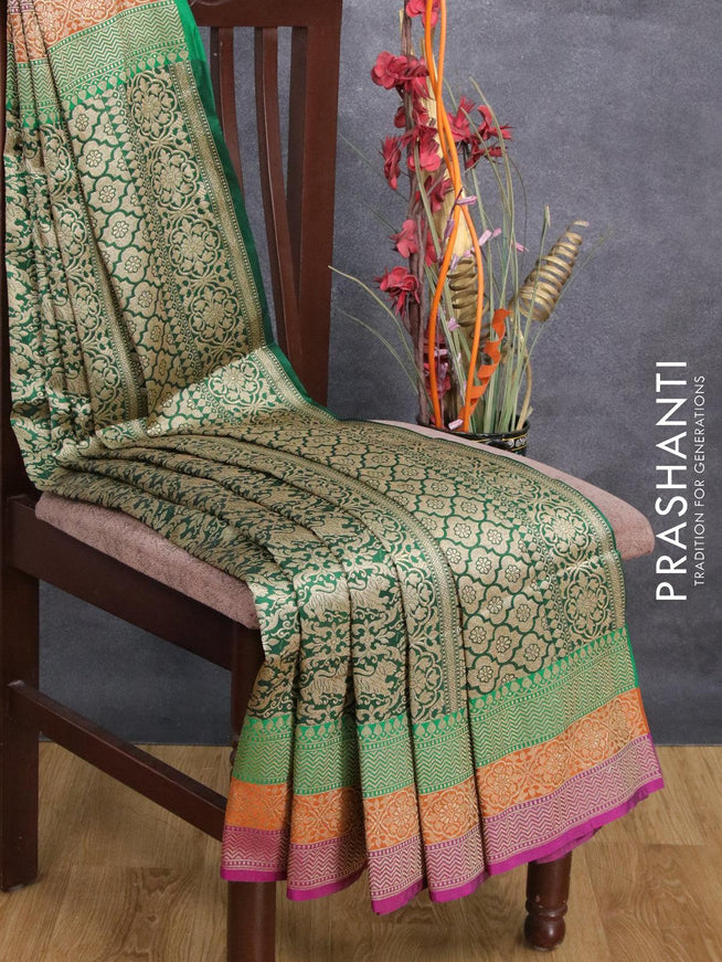 Semi banarasi uppada saree green and tricolour with allover thread & zari brocade weaves and zari woven border - {{ collection.title }} by Prashanti Sarees