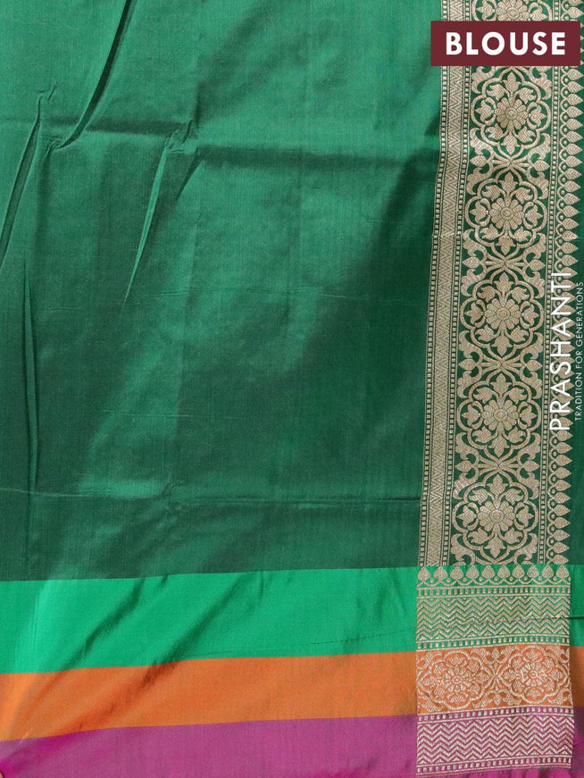 Semi banarasi uppada saree green and tricolour with allover thread & zari brocade weaves and zari woven border - {{ collection.title }} by Prashanti Sarees