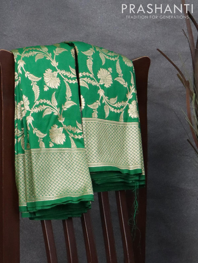 Semi banarasi uppada saree green with allover floral zari brocade weaves and zari woven border - {{ collection.title }} by Prashanti Sarees
