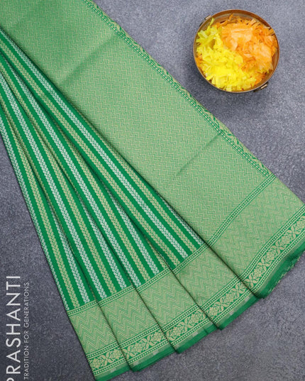 Semi banarasi uppada saree green with allover silver & gold zari stripe weaves and zari woven border - {{ collection.title }} by Prashanti Sarees