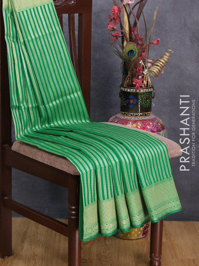 Semi banarasi uppada saree green with allover silver & gold zari stripe weaves and zari woven border - {{ collection.title }} by Prashanti Sarees