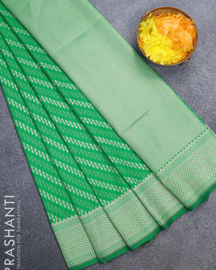 Semi banarasi uppada saree green with allover thread & zari stripe weaves and zari woven border - {{ collection.title }} by Prashanti Sarees