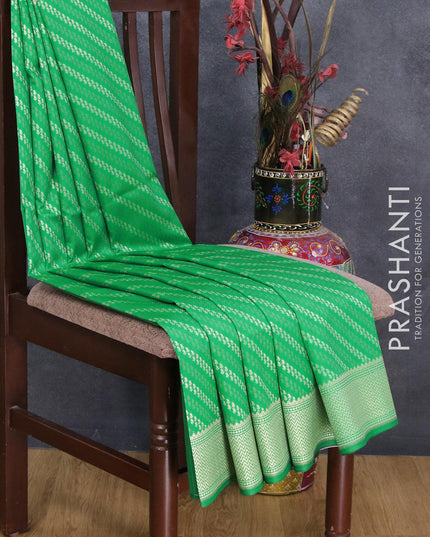 Semi banarasi uppada saree green with allover thread & zari stripe weaves and zari woven border - {{ collection.title }} by Prashanti Sarees