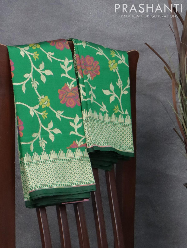 Semi banarasi uppada saree green with allover thread & zari woven floral weaves and zari woven border - {{ collection.title }} by Prashanti Sarees