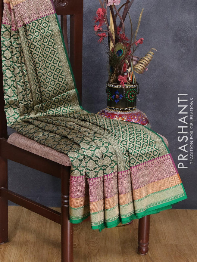 Semi banarasi uppada saree green with allover zari woven brocade weaves and woven border - {{ collection.title }} by Prashanti Sarees