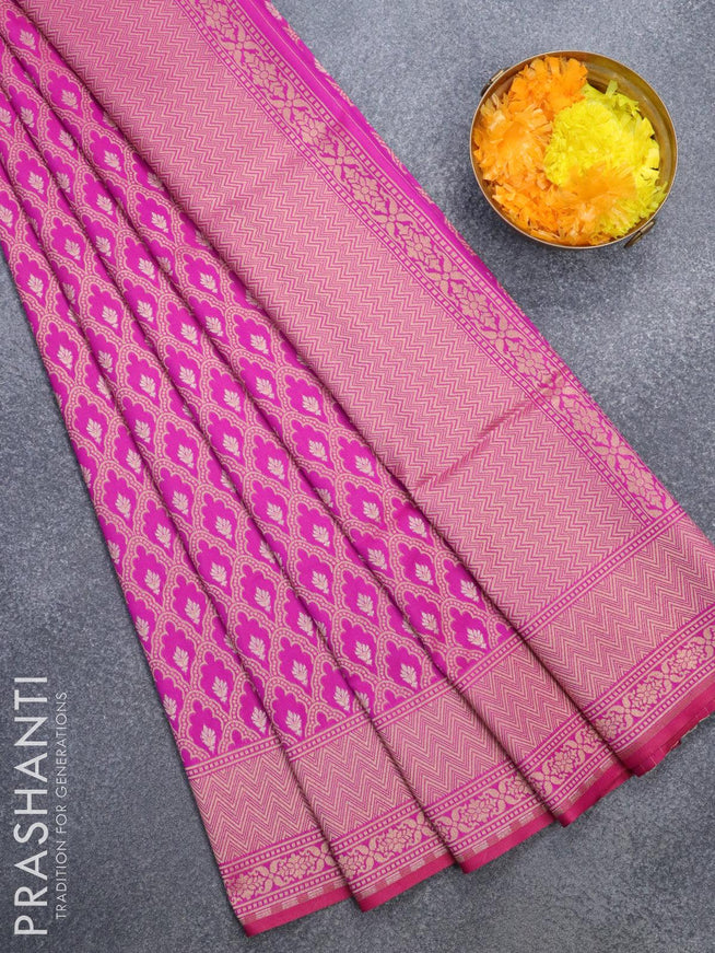 Semi banarasi uppada saree magenta pink with allover zari woven brocade weaves and zari woven border - {{ collection.title }} by Prashanti Sarees