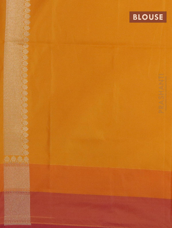 Semi banarasi uppada saree mango yellow and pink with allover floral zari woven brocade weaves and zari woven border - {{ collection.title }} by Prashanti Sarees