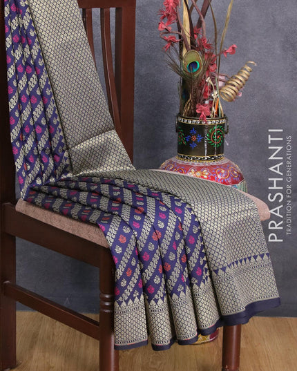 Semi banarasi uppada saree navy blue with allover thread & zari brocade weaves and woven border - {{ collection.title }} by Prashanti Sarees